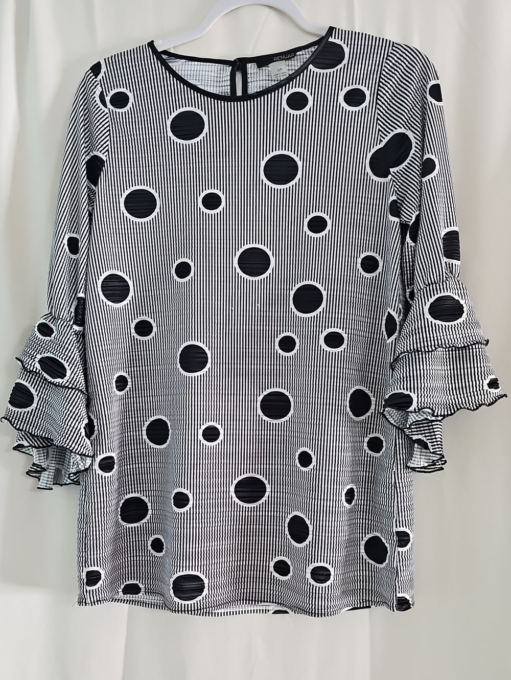 Renuar Black & White Polka Dot Ruffle Sleeve Top - Picture 1 of 7